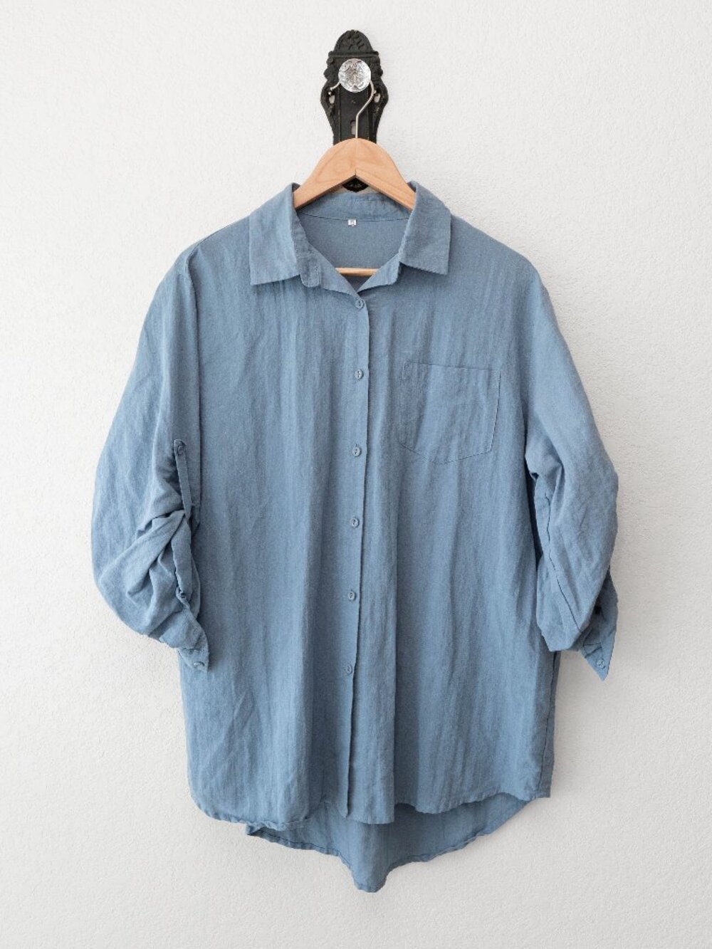 Minibee Linen Blend Button Up Shirt 2XL Oversized Roll Tab Casual Boho